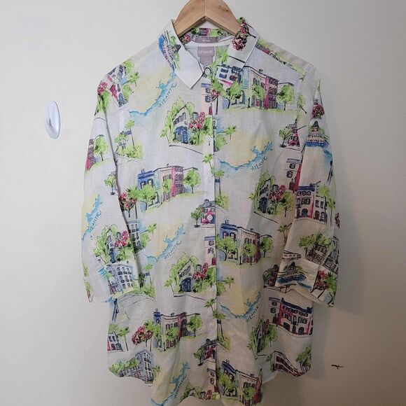 Chico's Boho Shirt | Linen Blouse | Linen Shirt | Festival Outfit | Preppy Cloth - Picture 1 of 5